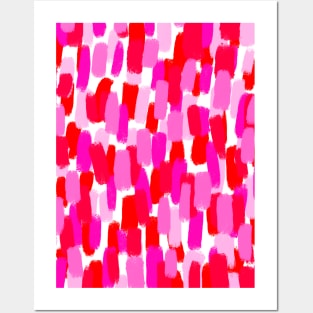 Pink and Red Paint Brush Stroke Effect Abstract Posters and Art